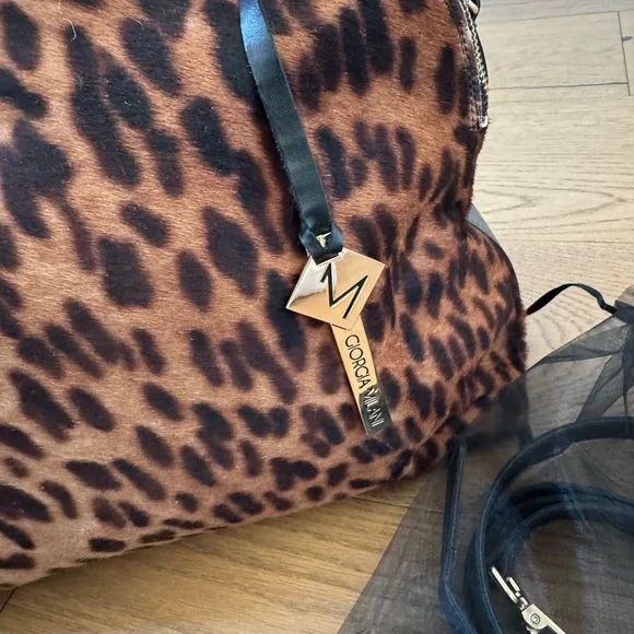 Giorgia Milani Leopard Print Calf Hair & Black Leather Satchel Purse - NWT - Picture 5 of 15